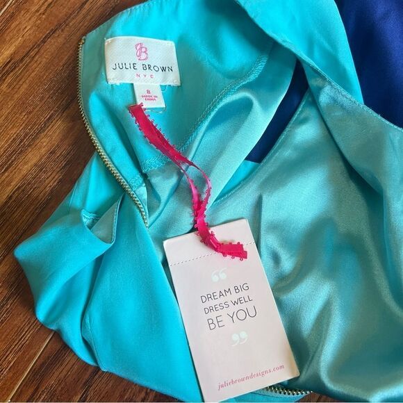 NWT JB by Julie Brown NYC 8 Sleeveless Blue 100% Silk Color Block Dress - Picture 4 of 6